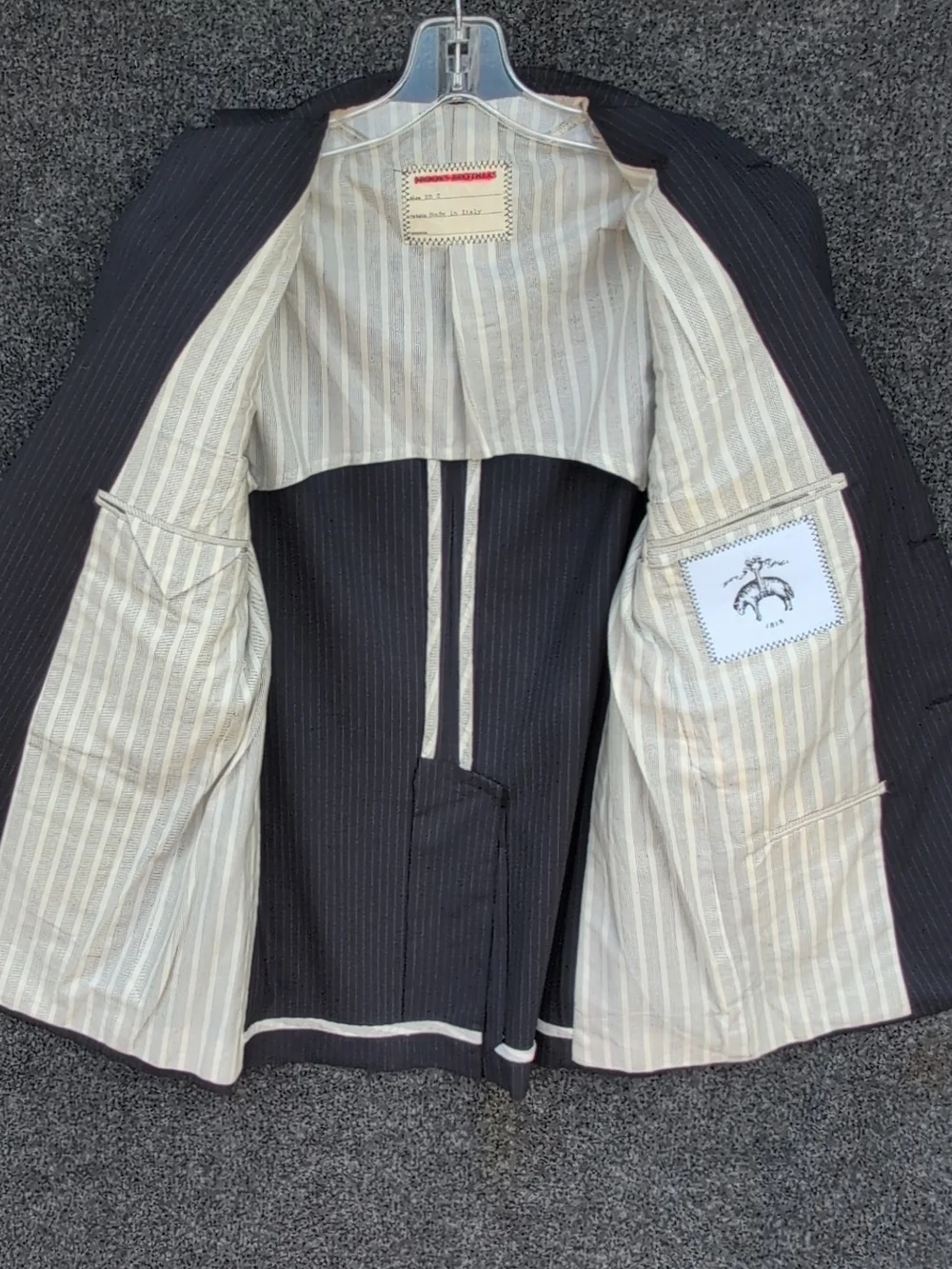 Brooks Brothers Thome Brown Jacket BB 0 Blue Pinstriped Wool Black Fleece Italy